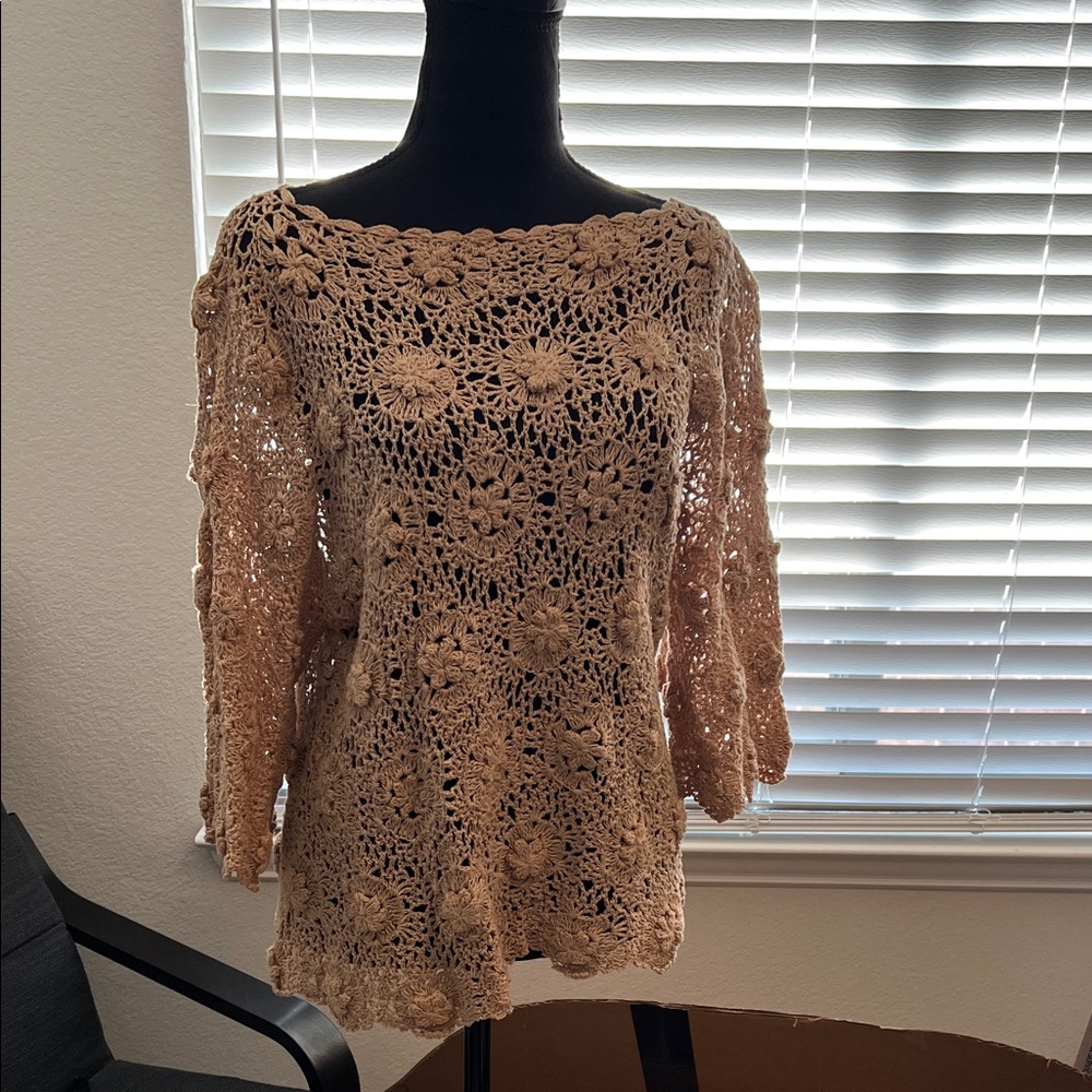Cotton Crochet Lace Top in Beige